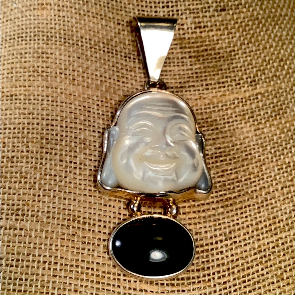 Large sterling silver, selenite,labradorite Buddha penda